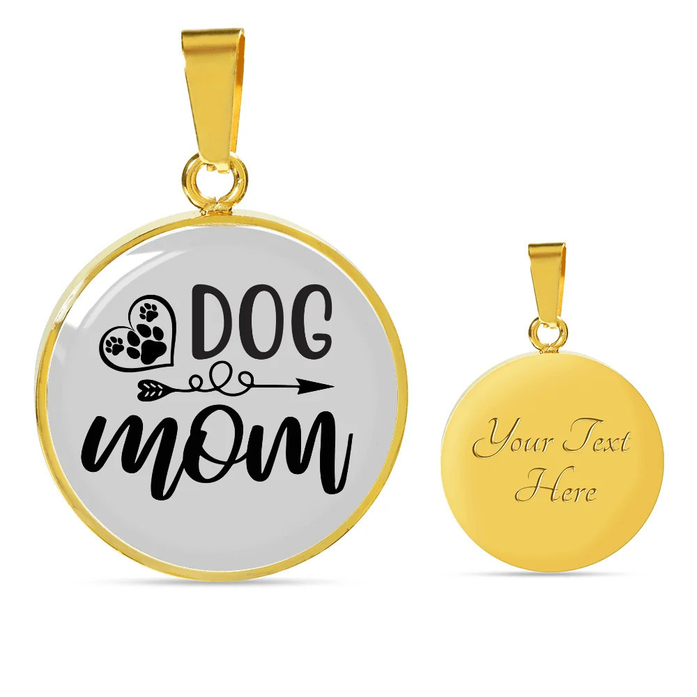 Dog Mom Plain Personalized Engraved Gold Circle Necklace Custom Name Date Gift